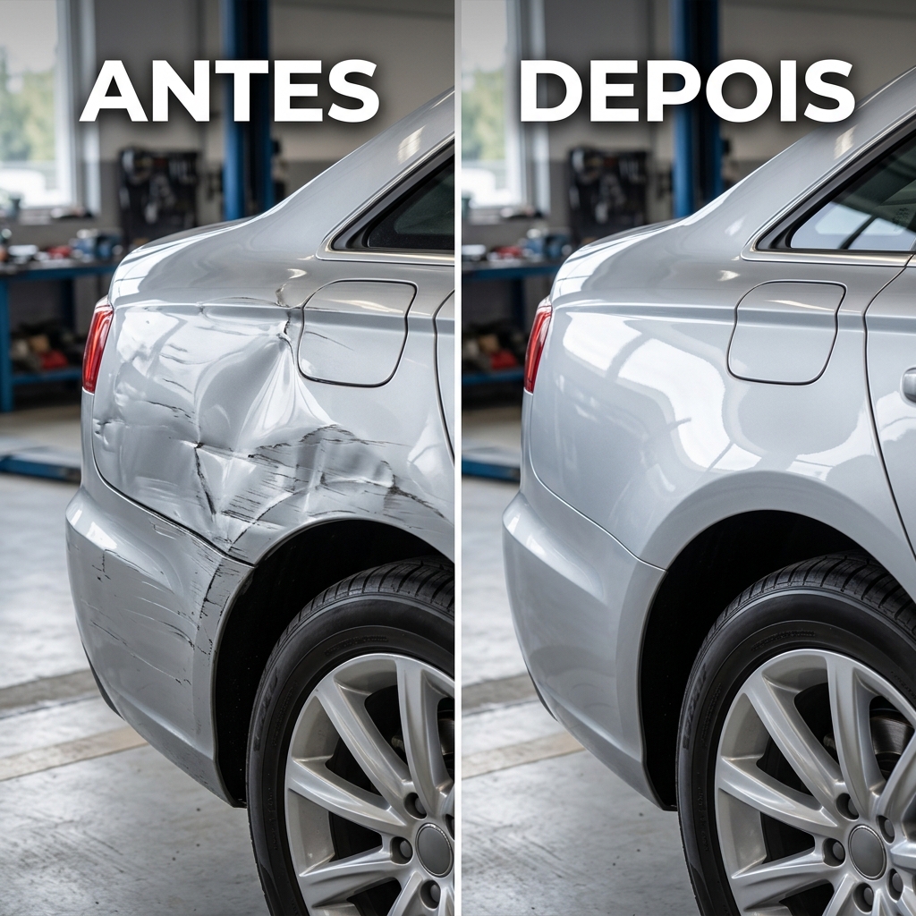 Antes do reparo de funilaria na lateral do veículo
